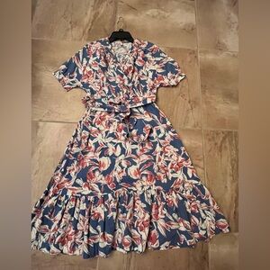 Floral Blue and Red Women's Dress